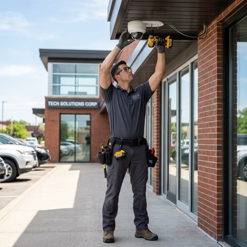 AIT technician installing a security camera in Lacey, NJ